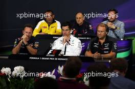 The FIA Press Conference (From back row (L to R)): Cyril Abiteboul (FRA) Renault Sport F1 Managing Director; Franz Tost (AUT) Scuderia Toro Rosso Team Principal; Paul Hembery (GBR) Pirelli Motorsport Director; Christian Horner (GBR) Red Bull Racing Team Principal; Toto Wolff (GER) Mercedes AMG F1 Shareholder and Executive Director; Robert Fernley (GBR) Sahara Force India F1 Team Deputy Team Principal.  21.05.2015. Formula 1 World Championship, Rd 6, Monaco Grand Prix, Monte Carlo, Monaco, Practice Day.