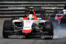 Roberto Merhi (ESP) Manor Marussia F1 Team locks up under braking. 21.05.2015. Formula 1 World Championship, Rd 6, Monaco Grand Prix, Monte Carlo, Monaco, Practice Day.
