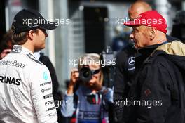 (L to R): Nico Rosberg (GER) Mercedes AMG F1 with Niki Lauda (AUT) Mercedes Non-Executive Chairman. 21.05.2015. Formula 1 World Championship, Rd 6, Monaco Grand Prix, Monte Carlo, Monaco, Practice Day.