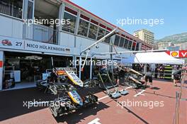 Sahara Force India F1 Team pit garages. 20.05.2015. Formula 1 World Championship, Rd 6, Monaco Grand Prix, Monte Carlo, Monaco, Preparation Day.