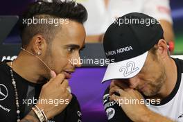Lewis Hamilton (GBR), Mercedes AMG F1 Team and Jenson Button (GBR), McLaren Honda  20.05.2015. Formula 1 World Championship, Rd 6, Monaco Grand Prix, Monte Carlo, Monaco, Preparation Day.