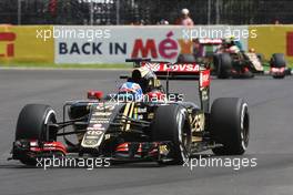 Jolyon Palmer (GBR) Lotus F1 E23 Test and Reserve Driver leads team mate Pastor Maldonado (VEN) Lotus F1 E23. 30.10.2015. Formula 1 World Championship, Rd 17, Mexican Grand Prix, Mexixo City, Mexico, Practice Day.