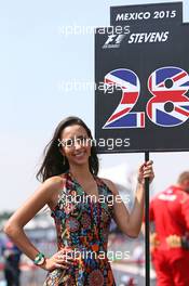 Grid girl for Will Stevens (GBR) Manor Marussia F1 Team. 01.11.2015. Formula 1 World Championship, Rd 17, Mexican Grand Prix, Mexixo City, Mexico, Race Day.