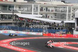 Felipe Nasr (BRA) Sauber C34 retired from the race and is passed by Will Stevens (GBR) Manor Marussia F1 Team and Alexander Rossi (USA) Manor Marussia F1 Team. 01.11.2015. Formula 1 World Championship, Rd 17, Mexican Grand Prix, Mexixo City, Mexico, Race Day.