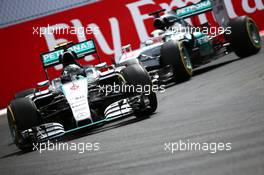 Nico Rosberg (GER) Mercedes AMG F1 W06 leads team mate Lewis Hamilton (GBR) Mercedes AMG F1 W06. 31.10.2015. Formula 1 World Championship, Rd 17, Mexican Grand Prix, Mexixo City, Mexico, Qualifying Day.