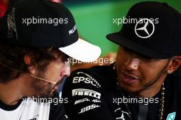 (L to R): Fernando Alonso (ESP) McLaren with Lewis Hamilton (GBR) Mercedes AMG F1 in the FIA Press Conference. 29.10.2015. Formula 1 World Championship, Rd 17, Mexican Grand Prix, Mexixo City, Mexico, Preparation Day.