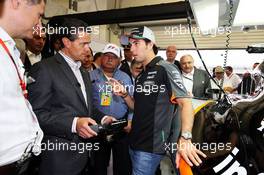 Sergio Perez (MEX) Sahara Force India F1 (Right) meets Enrique Pena Nieto (MEX) Mexican President. 29.10.2015. Formula 1 World Championship, Rd 17, Mexican Grand Prix, Mexixo City, Mexico, Preparation Day.