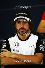 Fernando Alonso (ESP) McLaren in the FIA Press Conference. 29.10.2015. Formula 1 World Championship, Rd 17, Mexican Grand Prix, Mexixo City, Mexico, Preparation Day.