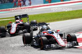 Fernando Alonso (ESP) McLaren MP4-30 leads team mate Jenson Button (GBR) McLaren MP4-30. 29.03.2015. Formula 1 World Championship, Rd 2, Malaysian Grand Prix, Sepang, Malaysia, Sunday.