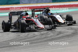 Jenson Button (GBR), McLaren Honda and Sergio Perez (MEX), Sahara Force India  29.03.2015. Formula 1 World Championship, Rd 2, Malaysian Grand Prix, Sepang, Malaysia, Sunday.