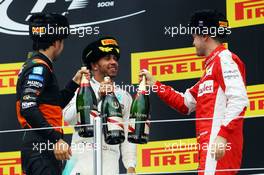 The podium (L to R): Sergio Perez (MEX) Sahara Force India F1; Lewis Hamilton (GBR) Mercedes AMG F1, Sebastian Vettel (GER) Ferrari. 11.10.2015. Formula 1 World Championship, Rd 15, Russian Grand Prix, Sochi Autodrom, Sochi, Russia, Race Day.