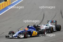 Felipe Nasr (BRA) Sauber C34 leads Felipe Massa (BRA) Williams FW37. 11.10.2015. Formula 1 World Championship, Rd 15, Russian Grand Prix, Sochi Autodrom, Sochi, Russia, Race Day.