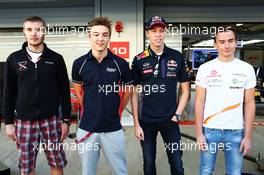 Russian drivers at Sochi (L to R): Sergey Sirotkin (RUS) Rapax GP2; Artem Markelov (RUS) Russian Time GP2; Daniil Kvyat (RUS) Red Bull Racing; Konstantin Tereshchenko (RUS) Campos Racing GP3. 08.10.2015. Formula 1 World Championship, Rd 15, Russian Grand Prix, Sochi Autodrom, Sochi, Russia, Preparation Day.