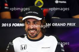 Fernando Alonso (ESP) McLaren in the FIA Press Conference. 08.10.2015. Formula 1 World Championship, Rd 15, Russian Grand Prix, Sochi Autodrom, Sochi, Russia, Preparation Day.