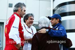 (L to R): Maurizio Arrivabene (ITA) Ferrari Team Principal with Pasquale Lattuneddu (ITA) of the FOM; Bernie Ecclestone (GBR); and Felipe Massa (BRA) Williams. 08.10.2015. Formula 1 World Championship, Rd 15, Russian Grand Prix, Sochi Autodrom, Sochi, Russia, Preparation Day.
