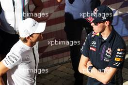 (L to R): Nico Rosberg (GER) Mercedes AMG F1 with Daniil Kvyat (RUS) Red Bull Racing. 08.10.2015. Formula 1 World Championship, Rd 15, Russian Grand Prix, Sochi Autodrom, Sochi, Russia, Preparation Day.