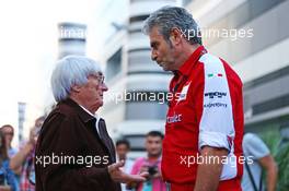 (L to R): Bernie Ecclestone (GBR) with Maurizio Arrivabene (ITA) Ferrari Team Principal. 08.10.2015. Formula 1 World Championship, Rd 15, Russian Grand Prix, Sochi Autodrom, Sochi, Russia, Preparation Day.