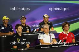 The FIA Press Conference (From back row (L to R)): Felipe Nasr (BRA) Sauber F1 Team; Sergio Perez (MEX) Sahara Force India F1; Pastor Maldonado (VEN) Lotus F1 Team; Romain Grosjean (FRA) Lotus F1 Team; Valtteri Bottas (FIN) Williams; Roberto Merhi (ESP) Manor Marussia F1 Team.  17.09.2015. Formula 1 World Championship, Rd 13, Singapore Grand Prix, Singapore, Singapore, Preparation Day.