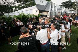 Sergio Perez (MEX) Sahara Force India F1 with the media. 17.09.2015. Formula 1 World Championship, Rd 13, Singapore Grand Prix, Singapore, Singapore, Preparation Day.