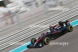 Fernando Alonso (ESP) McLaren MP4-30. 27.11.2015. Formula 1 World Championship, Rd 19, Abu Dhabi Grand Prix, Yas Marina Circuit, Abu Dhabi, Practice Day.