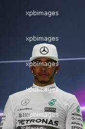 Lewis Hamilton (GBR) Mercedes AMG F1 in the FIA Press Conference. 29.11.2015. Formula 1 World Championship, Rd 19, Abu Dhabi Grand Prix, Yas Marina Circuit, Abu Dhabi, Race Day.