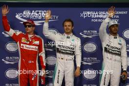 Pole position for Nico Rosberg (GER) Mercedes AMG F1 W06, 2nd for Lewis Hamilton (GBR) Mercedes AMG F1 W06 and 3rd for Kimi Raikkonen (FIN) Ferrari SF15-T. 28.11.2015. Formula 1 World Championship, Rd 19, Abu Dhabi Grand Prix, Yas Marina Circuit, Abu Dhabi, Qualifying Day.