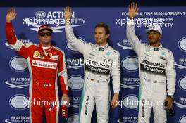 Pole position for Nico Rosberg (GER) Mercedes AMG F1 W06, 2nd for Lewis Hamilton (GBR) Mercedes AMG F1 W06 and 3rd for Kimi Raikkonen (FIN) Ferrari SF15-T. 28.11.2015. Formula 1 World Championship, Rd 19, Abu Dhabi Grand Prix, Yas Marina Circuit, Abu Dhabi, Qualifying Day.