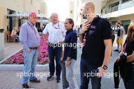 (L to R): Niki Lauda (AUT) Mercedes Non-Executive Chairman; Dr Helmut Marko (AUT) Red Bull Motorsport Consultant; Alain Prost (FRA); Gerard Lopez (FRA) Lotus F1 Team Principal. 29.11.2015. Formula 1 World Championship, Rd 19, Abu Dhabi Grand Prix, Yas Marina Circuit, Abu Dhabi, Race Day.