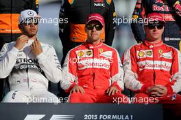 Lewis Hamilton (GBR), Mercedes AMG F1 Team, Sebastian Vettel (GER), Scuderia Ferrari and Kimi Raikkonen (FIN), Scuderia Ferrari  29.11.2015. Formula 1 World Championship, Rd 19, Abu Dhabi Grand Prix, Yas Marina Circuit, Abu Dhabi, Race Day.