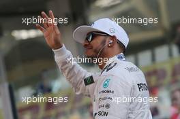 Lewis Hamilton (GBR) Mercedes AMG F1 on the drivers parade. 29.11.2015. Formula 1 World Championship, Rd 19, Abu Dhabi Grand Prix, Yas Marina Circuit, Abu Dhabi, Race Day.