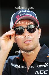 Sergio Perez (MEX) Sahara Force India F1. 26.11.2015. Formula 1 World Championship, Rd 19, Abu Dhabi Grand Prix, Yas Marina Circuit, Abu Dhabi, Preparation Day.