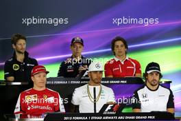 Kimi Raikkonen (FIN), Scuderia Ferrari, Lewis Hamilton (GBR), Mercedes AMG F1 Team, Fernando Alonso (ESP), McLaren Honda, Romain Grosjean (FRA), Lotus F1 Team, Daniil Kvyat (RUS), Red Bull Racing and Roberto Merhi (SPA), Manor F1 Team  26.11.2015. Formula 1 World Championship, Rd 19, Abu Dhabi Grand Prix, Yas Marina Circuit, Abu Dhabi, Preparation Day.