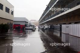 A wet and rainy paddock. 23.10.2015. Formula 1 World Championship, Rd 16, United States Grand Prix, Austin, Texas, USA, Practice Day.