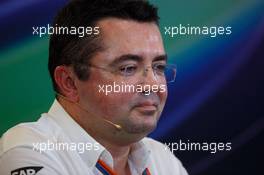 Eric Boullier (FRA) McLaren Racing Director in the FIA Press Conference. 23.10.2015. Formula 1 World Championship, Rd 16, United States Grand Prix, Austin, Texas, USA, Practice Day.