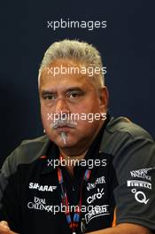 Dr. Vijay Mallya (IND) Sahara Force India F1 Team Owner in the FIA Press Conference. 23.10.2015. Formula 1 World Championship, Rd 16, United States Grand Prix, Austin, Texas, USA, Practice Day.