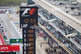 The timing tower. 23.10.2015. Formula 1 World Championship, Rd 16, United States Grand Prix, Austin, Texas, USA, Practice Day.