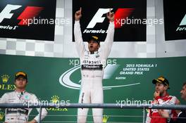 The podium (L to R): Nico Rosberg (GER) Mercedes AMG F1, second; Lewis Hamilton (GBR) Mercedes AMG F1, race winner and World Champion; Sebastian Vettel (GER) Ferrari, third. 25.10.2015. Formula 1 World Championship, Rd 16, United States Grand Prix, Austin, Texas, USA, Race Day.