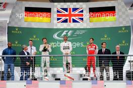 The podium (L to R): Nico Rosberg (GER) Mercedes AMG F1, second; Lewis Hamilton (GBR) Mercedes AMG F1, race winner and World Champion; Sebastian Vettel (GER) Ferrari, third. 25.10.2015. Formula 1 World Championship, Rd 16, United States Grand Prix, Austin, Texas, USA, Race Day.