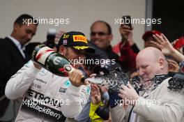 Race winner and World Champion Lewis Hamilton (GBR) Mercedes AMG F1 celebrates on the podium. 25.10.2015. Formula 1 World Championship, Rd 16, United States Grand Prix, Austin, Texas, USA, Race Day.