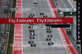 Nico Rosberg (GER) Mercedes AMG F1 W06 leads team mate Lewis Hamilton (GBR) Mercedes AMG F1 W06 at the start of the race. 25.10.2015. Formula 1 World Championship, Rd 16, United States Grand Prix, Austin, Texas, USA, Race Day.