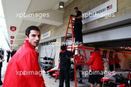 Pit board sign for Alexander Rossi (USA) Manor Marussia F1 Team is erected. 24.10.2015. Formula 1 World Championship, Rd 16, United States Grand Prix, Austin, Texas, USA, Qualifying Day.