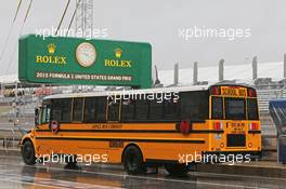 A School Bus in the pits. 24.10.2015. Formula 1 World Championship, Rd 16, United States Grand Prix, Austin, Texas, USA, Qualifying Day.