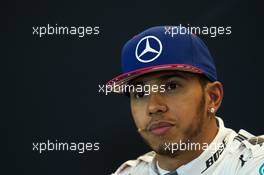 Lewis Hamilton (GBR) Mercedes AMG F1 in the post qualifying FIA Press Conference. 25.10.2015. Formula 1 World Championship, Rd 16, United States Grand Prix, Austin, Texas, USA, Race Day.