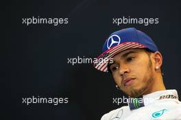 Lewis Hamilton (GBR) Mercedes AMG F1 in the post qualifying FIA Press Conference. 25.10.2015. Formula 1 World Championship, Rd 16, United States Grand Prix, Austin, Texas, USA, Race Day.