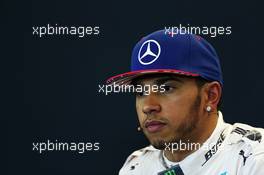Lewis Hamilton (GBR) Mercedes AMG F1 in the post qualifying FIA Press Conference. 25.10.2015. Formula 1 World Championship, Rd 16, United States Grand Prix, Austin, Texas, USA, Race Day.