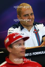 Valtteri Bottas (FIN) Williams and Kimi Raikkonen (FIN) Ferrari in the FIA Press Conference. 22.10.2015. Formula 1 World Championship, Rd 16, United States Grand Prix, Austin, Texas, USA, Preparation Day.