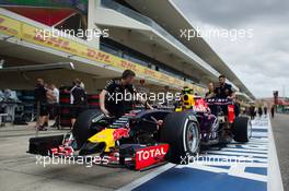 Red Bull Racing RB11 of Daniil Kvyat (RUS) Red Bull Racing in the pits. 22.10.2015. Formula 1 World Championship, Rd 16, United States Grand Prix, Austin, Texas, USA, Preparation Day.
