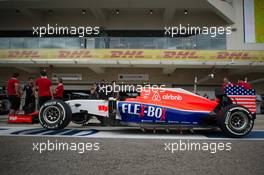 Manor Marussia F1 Team rear wing with Stars and Stripes flag. 22.10.2015. Formula 1 World Championship, Rd 16, United States Grand Prix, Austin, Texas, USA, Preparation Day.