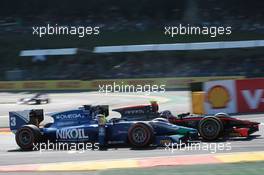 Race 1, Julian Leal (COL) Carlin and Robert Visoiu (ROM) Rapax 22.08.2015. GP2 Series, Rd 7, Spa-Francorchamps, Belgium, Saturday.