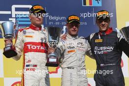 Race 1, 1st position Stoffel Vandoorne (BEL) Art Grand Prix, 2nd position Arthur Pic (FRA) Campos Racing and 3rd position Artem Markelov (Rus) Russian Time 22.08.2015. GP2 Series, Rd 7, Spa-Francorchamps, Belgium, Saturday.